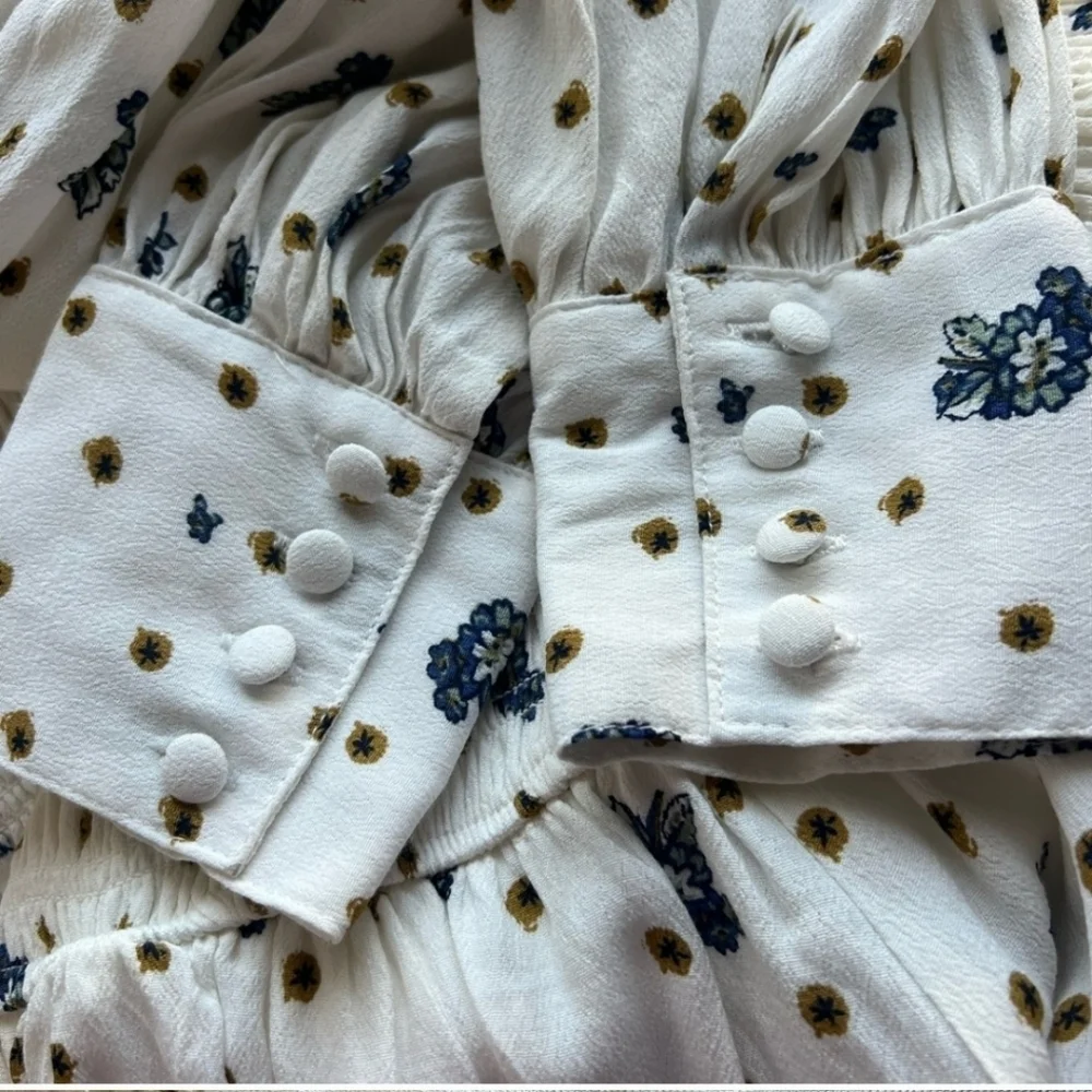 Free people Tea Combo Blue Flower Dress Long‎ Sleeves Women Size Medium - Picture 11 of 11